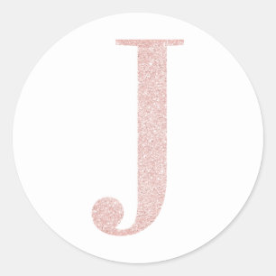 Girly Pale Rose Gold Glitter Monogram J Classic Round Sticker