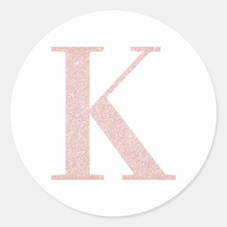 Girly Pale Rose Gold Glitter Monogram K Classic Round Sticker