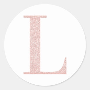 Girly Pale Rose Gold Glitter Monogram L Classic Round Sticker