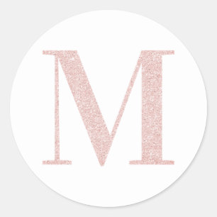 Girly Pale Rose Gold Glitter Monogram M Classic Round Sticker