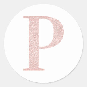 Girly Pale Rose Gold Glitter Monogram P Classic Round Sticker