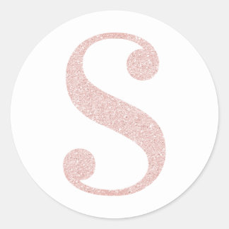 Girly Pale Rose Gold Glitter Monogram S Classic Round Sticker