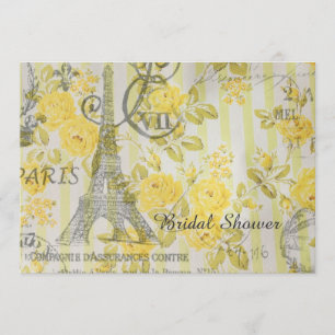 girly paris eiffel tower floral bridal shower invitation