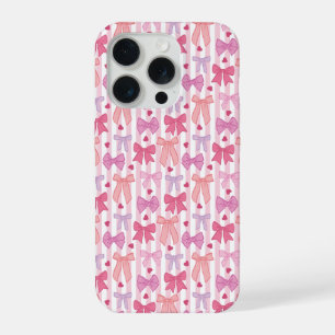 Girly Pastel Bows and Stripes iPhone 15 Pro Case