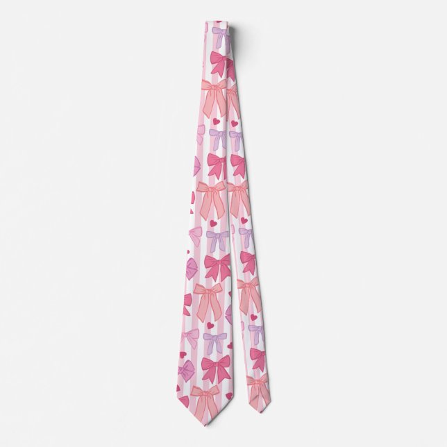 Girly Pastel Bows and Stripes Tie (Front)