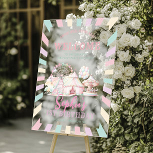 Girly Pastel Colour Carnival Circus Kids Birthday Acrylic Sign