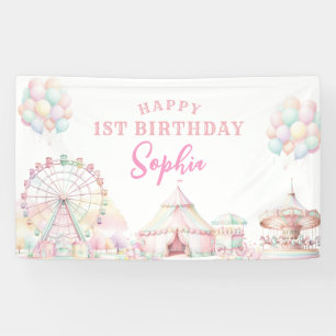 Girly Pastel Colour Carnival Circus Kids Birthday Banner