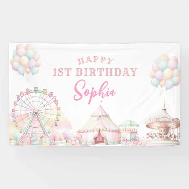 Girly Pastel Colour Carnival Circus Kids Birthday Banner (Horizontal)