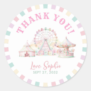 Girly Pastel Colour Carnival Circus Kids Birthday Classic Round Sticker