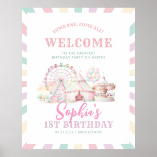 Girly Pastel Colour Carnival Circus Kids Birthday Poster