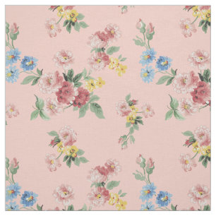 Girly Pastel Floral Customisable - Pink Background Fabric
