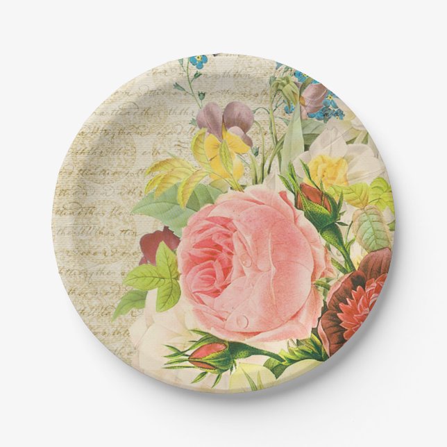 Girly Pastel Floral Pattern Paper Plate (Front)