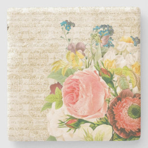 Girly Pastel Floral Pattern Stone Coaster