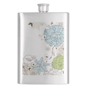 Girly Pastel Flowers and Swirls Hip Flask