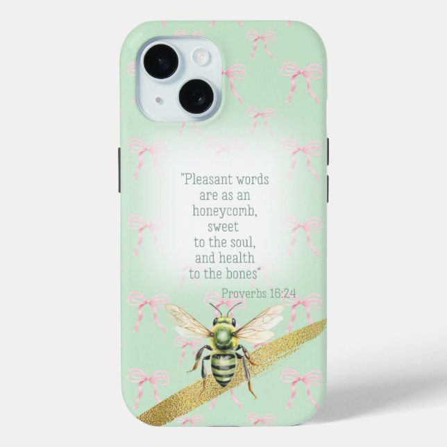 Girly Pastel Green Pink Bow Bible Green Bee Case-Mate iPhone Case (Back)