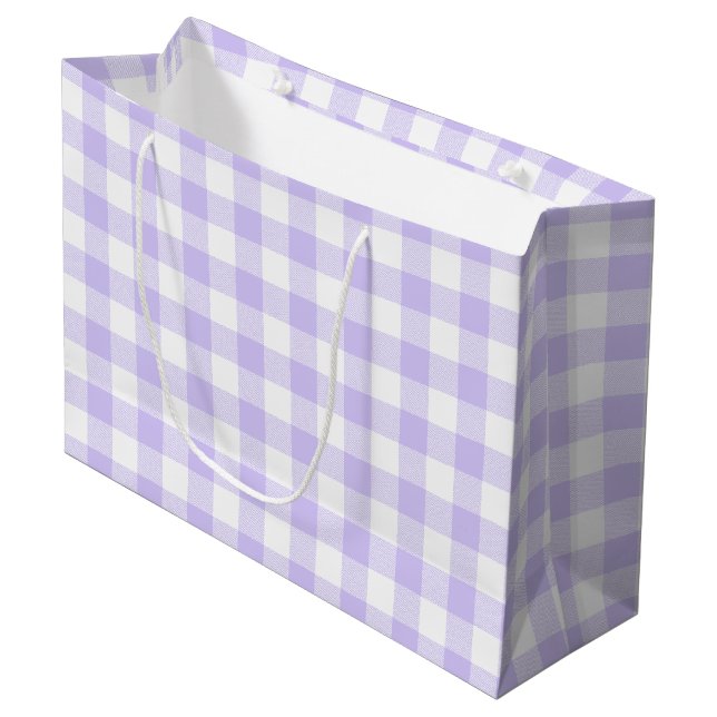 Girly Pastel Lavender Purple Gingham Plaid Large Gift Bag (Front Angled)