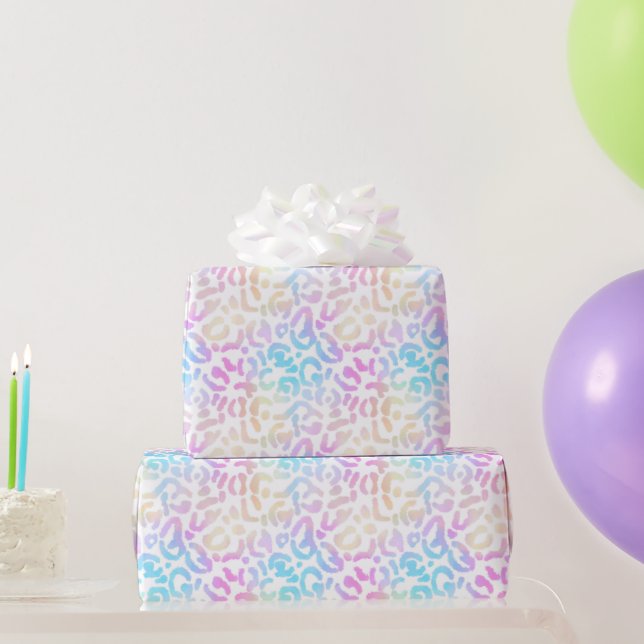 Girly Pastel Leopard Animal Print Wrapping Paper (Party Gifts)