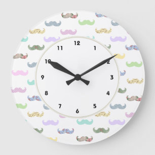 Girly pastel moustache pattern large clock