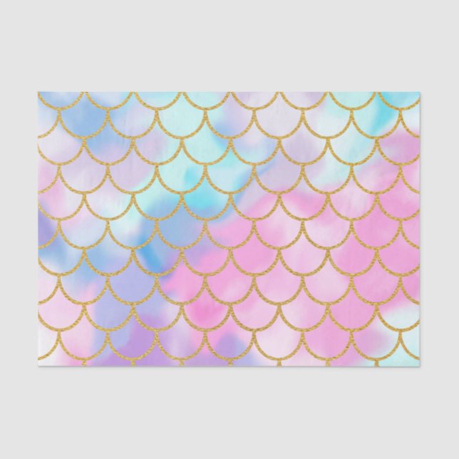 Girly Pastel Ombre Gold Glitter Mermaid Tissue Paper (Front)