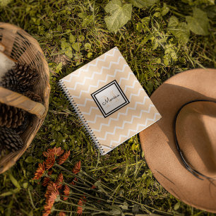 Girly Pastel Peach Name Monogram Chevron Notebook