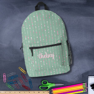 Girly Pastel Pink and Green Monogram Name Printed Backpack