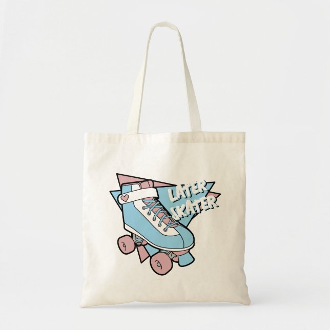 Girly Pastel Pink Blue Cartoon Roller Skate Tote Bag (Front)