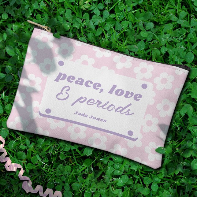 Girly Pastel Pink Floral Pattern Period Accessory Pouch (In Situ on a bed of clover)