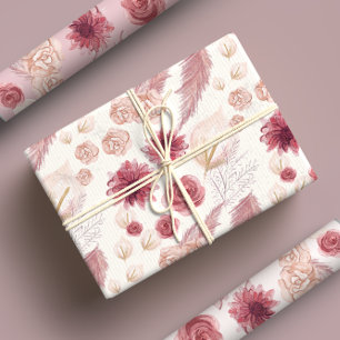 Girly Pastel Pink Floral Roses & Wildflower Wrapping Paper Sheet
