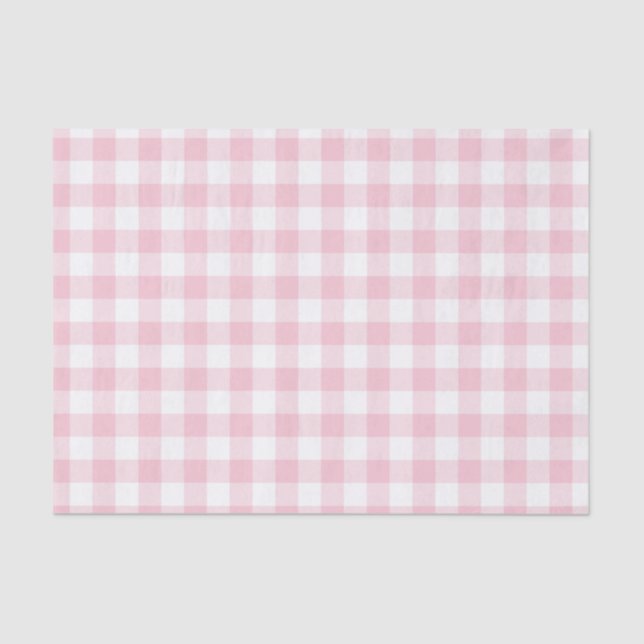 Girly Pastel Pink Gingham Plaid Tissue Paper (Front)