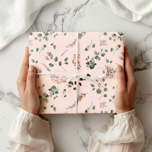 Girly Pastel Pink & Green Eucalyptus Watercolor Wrapping Paper
