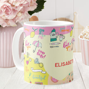 Girly Pastel Pink Kawaii Doodle Coffee Mug