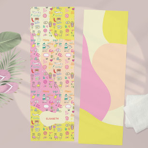 Girly Pastel Pink Kawaii Doodle Yoga Mat