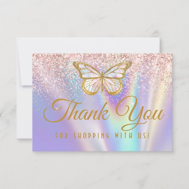Girly Pastel Pink Lilac Butterfly Glitter Sprinkle Thank You Card (Front)