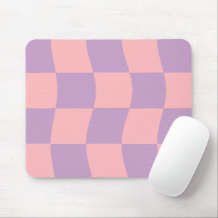 Girly Pastel Pink Purple Wavy Chequered Mouse Mat
