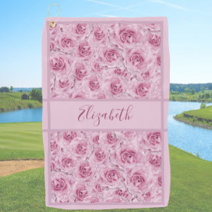 Girly Pastel Pink Roses Print custom name ladies Golf Towel