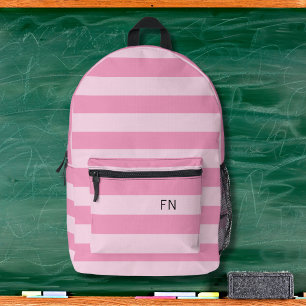 Girly Pastel Pink Stripes Monogram Initials Printed Backpack