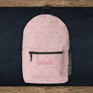 Girly Pastel Pink Stripes Monogram Name Printed Backpack