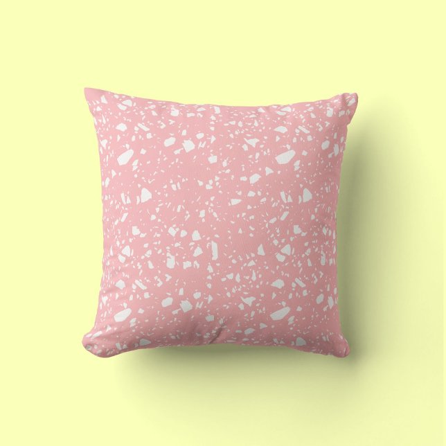 Girly Pastel Pink White Abstract Terrazzo Pattern Cushion (Creator Uploaded)