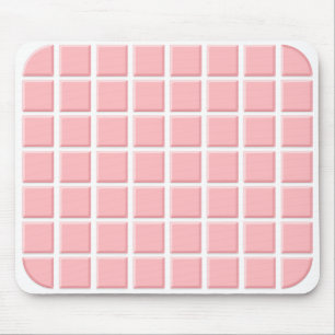 Girly Pastel Pink White Square Faux Tiles Mouse Mat