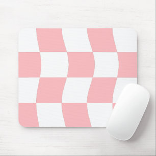 Girly Pastel Pink White Wavy Chequerboard Pattern Mouse Mat