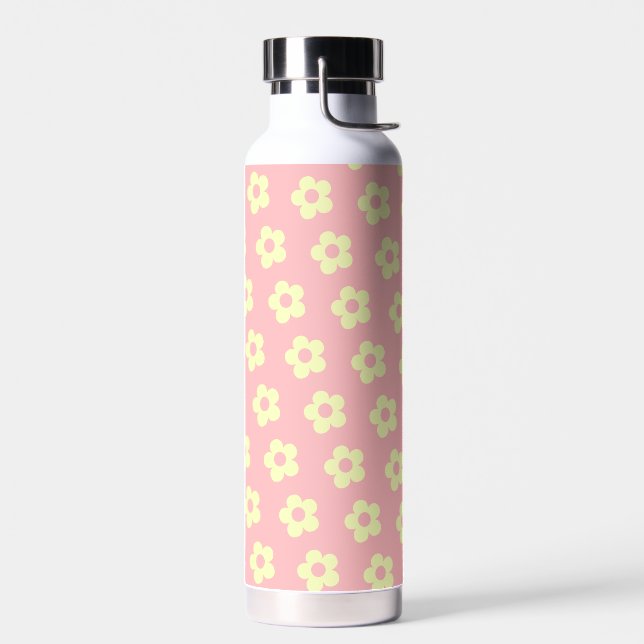 Girly Pastel Pink Yellow Cute Floral Pattern Water Bottle (Left)