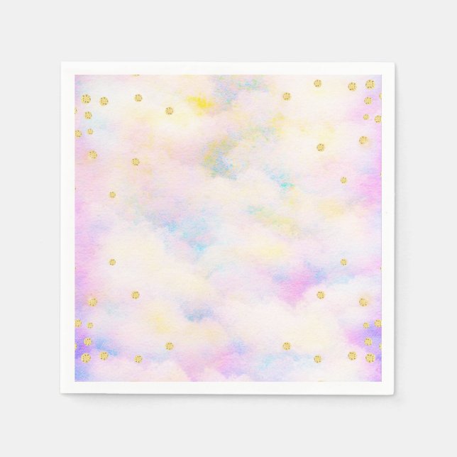 Girly Pastel Purple And Gold Glitter Clouds Napkin (Front)