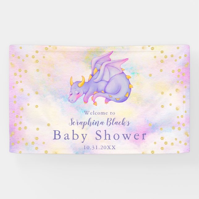 Girly Pastel Purple Dragon Baby Shower Banner (Horizontal)