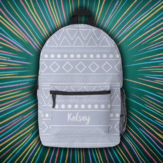 Girly Pastel Purple Mudcloth Monogram Name Printed Backpack