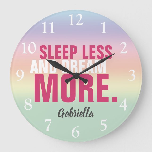 Girly Pastel Rainbow Quote | Name Large Clock (Front)