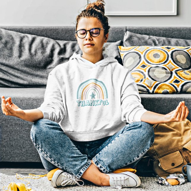 Girly Pastel Rainbow Star Typography Thankful Hoodie (Creator Uploaded)