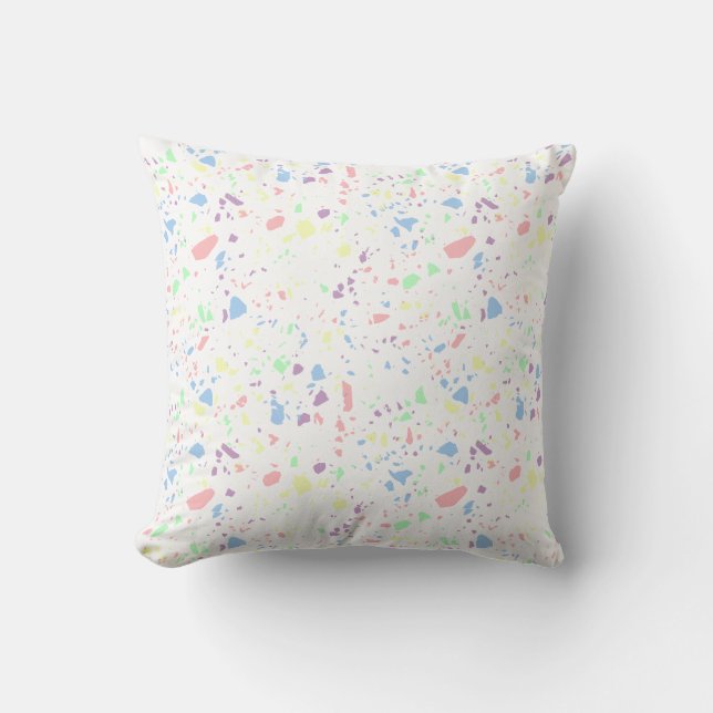 Girly Pastel Rainbow White Abstract Stone Patten Cushion (Front)