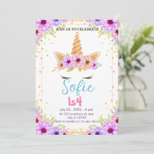 Girly Pastel Unicorn Magical Birthday  Invitation