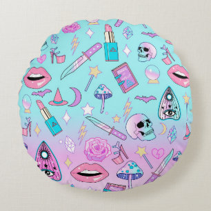 Girly Pastel Witch Goth Pattern Round Cushion