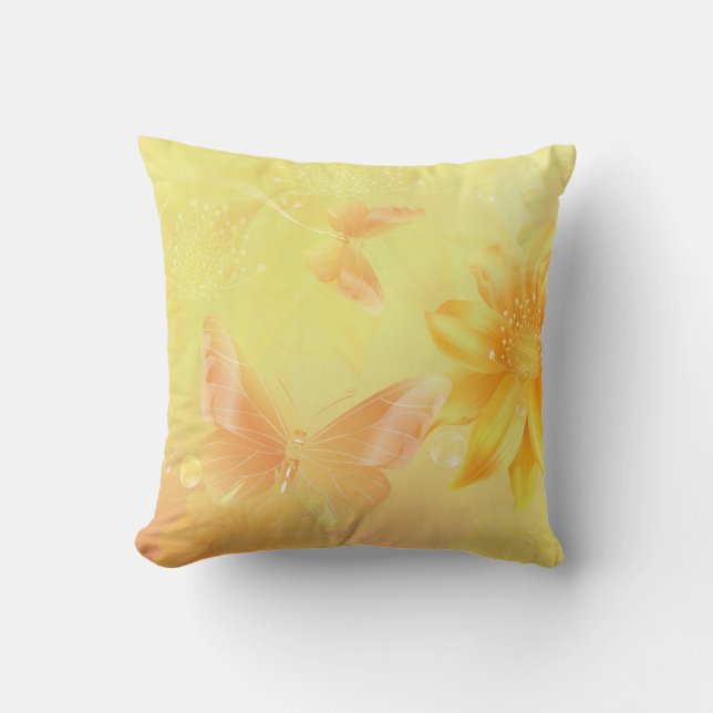 Girly Pastel Yellow Abstract Floral Background Cushion (Front)
